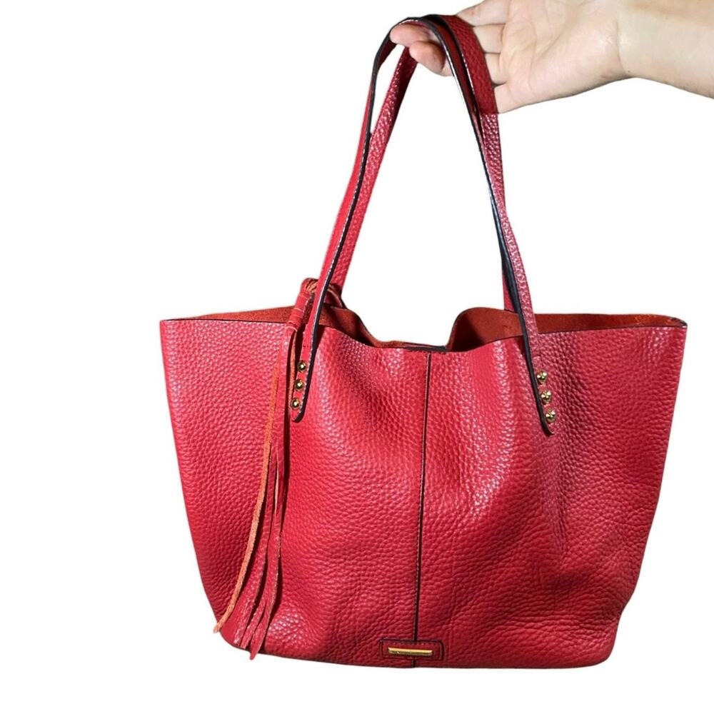 Rebecca Minkoff Red Pebbled Leather Studded Tote Bag